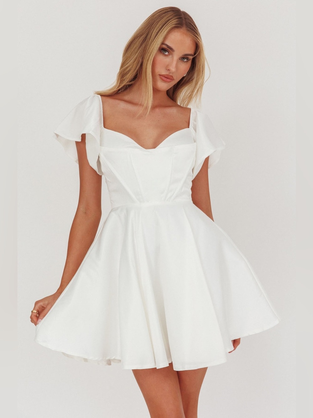 Selfie Leslie Tamelia Flutter Sleeve Mini Dress White
